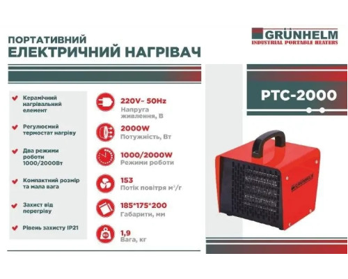 Електричний тепловентилятор Grunhelm PTC-2000