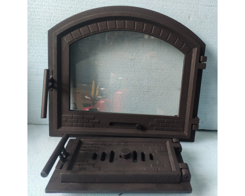 Дверки чавунні для каміна з термостійким склом і регулятором піддуву 42х49см + піддувальні 19x33см - комплект